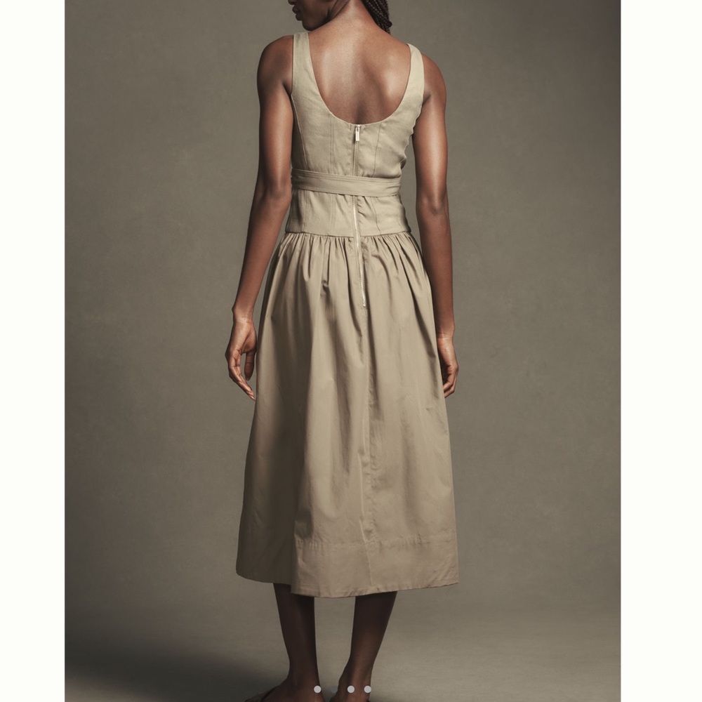 Anthropologie Sleeveless Belted Drop-Waist Midi Dress New Large Boho Moss Green - Picture 4 of 16
